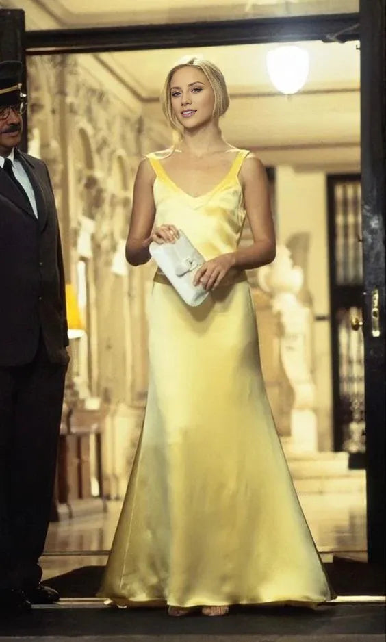 TingPo Wholesale Simple Mermaid Straps Yellow Backless Long Prom Dress